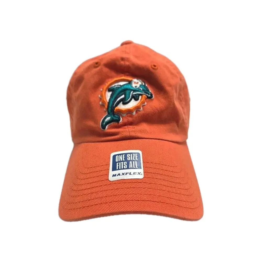 NFL Miami Dolphins Fitted Hat Unisex OS Orange Embroidered Maxflex Hat Football